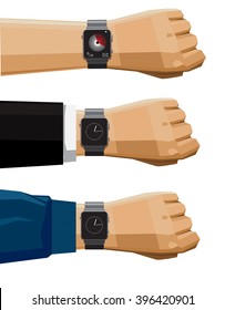 Male hand with smart watch. vector illustration gadget watches
