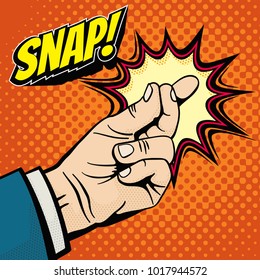 Male hand with snapping finger magic gesture. Its easy vector concept in pop art style. Finger snap gesture, snapping click gesturing expression, vector illustration