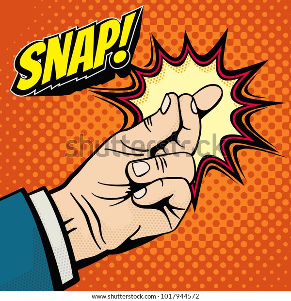 Male hand with snapping\
finger magic gesture. Its easy vector concept in pop art style.\
Finger snap gesture, snapping click gesturing expression, vector\
illustration