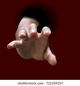 Male hand stretch out from black hole to grab something or threaten someone,vector illustration