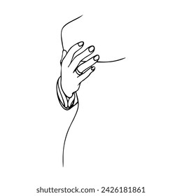 male hand with a wedding ring on the ring finger on a female back. hand drawn hand of the groom hugging the bride svg