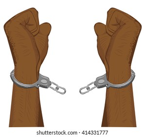 Male Hands Of African American Breaking Steel Handcuffs