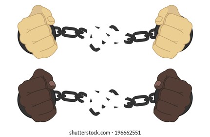 Male Hands Breaking Steel Handcuffs