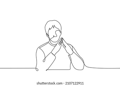 male hands folded into roof shape - one line drawing vector. concept of searching, renting and buying housing