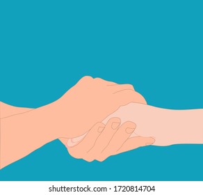 Male hands are holding female hand. encouragement, emphasizes, business, relationship, love, sharing, connection concept. 