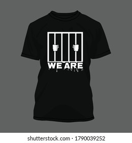 Male hands holding prison bars vector illustration for T-shirt print.