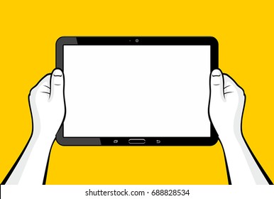 Male hands holding tablet