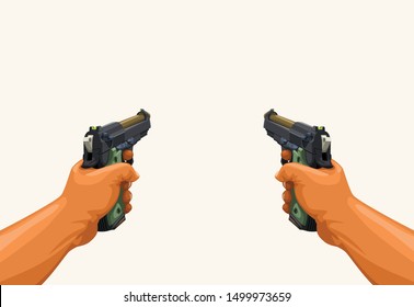 Male Hands Holding Two Guns