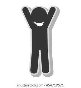 Male hands up pictogram in black and white colors, isolated flat icon.