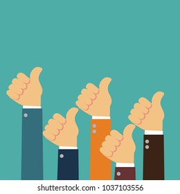 Male hands show thumbs up. Illustration in flat design style. Stock vector