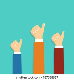 Male hands show thumbs up. Vector in flat design style