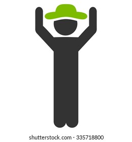 Male Hands Up vector icon. Style is bicolor flat symbol, eco green and gray colors, rounded angles, white background.