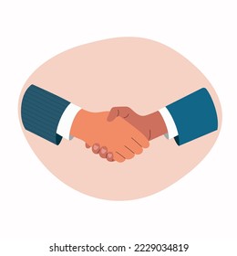  Male handshake of business partners.Vector cartoon flat style illustration