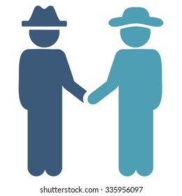 Male Handshake vector icon. Style is bicolor flat symbol, cyan and blue colors, rounded angles, white background.