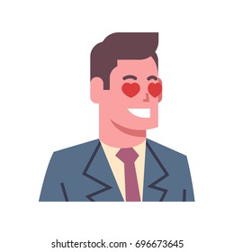 Male Happy Smiling Heart Shape Eyes Emotion Icon Isolated Avatar Man Facial Expression Vector Illustration