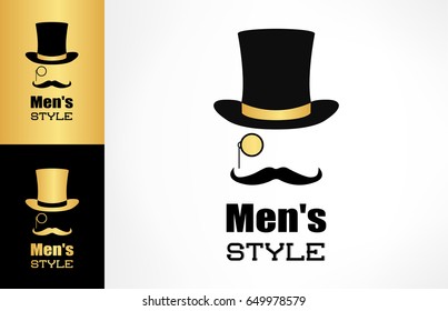 Male hat, mustache and monocle vector. Men's style logo.