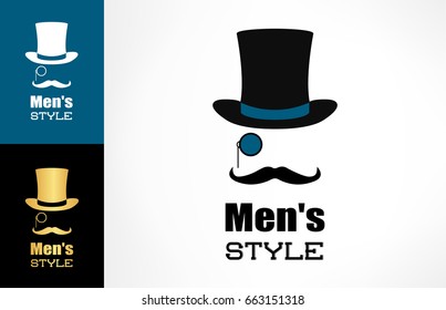 Male hat, mustache and monocle vector. Men's style logo.
