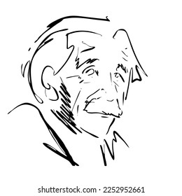 Cabeza masculina, retrato abstracto. Ilustración vectorial de un anciano, arte de línea, boceto rápido, minimalista