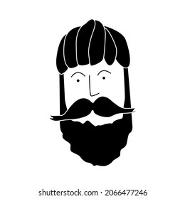 Male head with a beard and large long mustache. Hipster. For barber shop logo, men fashion icon, gentleman grooming advertisement, fathers day greeting card, poster, poster