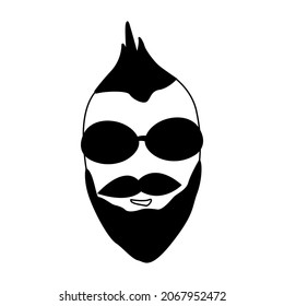 Male head with a beard and short mustache. Doodle hipster with trendy hairstyle. For barber shop logo, men fashion icon, gentleman grooming advertisement, fathers day greeting card, poste