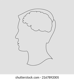 Male Head With Brain Inside. Concept Of Mind And Intellect, Business Single Line Drawing