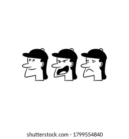 male head comic characters  on white background