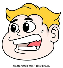 the male head emoticon was screaming in shock, character cute doodle draw. vector illustration