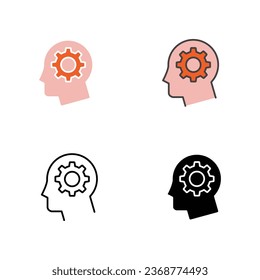 Male head and gear wheel,thinking creativity. Head of man and cogwheel inside. Human profile with mechanism. Machine Learning Concept. Learn icon. Vector illustration Design on white background EPS10