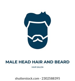 male head hair and beard vector icon. male head hair and beard, beard, hipster filled icons from flat hair salon concept. Isolated black glyph icon, vector illustration symbol element for web design 