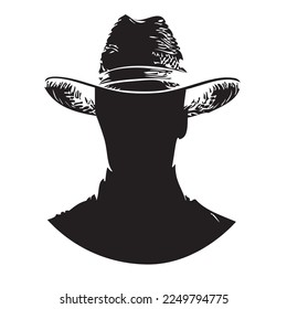 Male head with a hat on his head. Vector illustration.