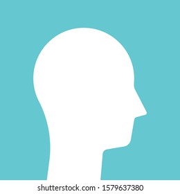 Male head on turquoise blue. White abstract simple geometric silhouette. Person, mind, intelligence, psychology, therapy concept. Flat design. EPS 8 vector illustration, no transparency, no gradients