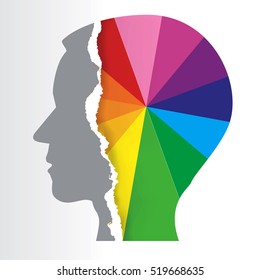 Male head with paper color swatch. Male head Paper silhouette ripping paper with color swatch. Concept for presenting of paints. Vector available.