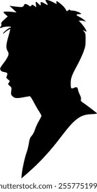 Male head portrait in profile. Black silhouette on white background. Vector image.