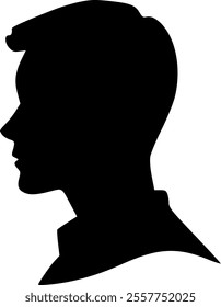 Male head portrait in profile. Black silhouette on white background. Vector image.