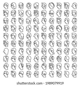 male head profile avatar icons set