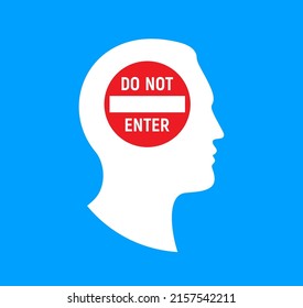 Male head silhouette with do not enter sign, men rights, teenage boy problems, do not disturb sign. Vector illustration