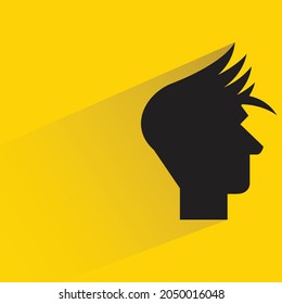 male head silhouette with shadown on yellow background