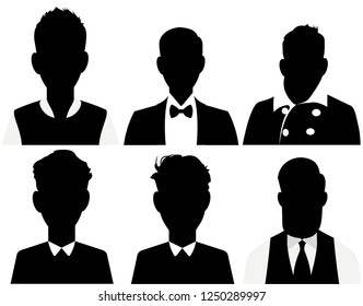 Male  head silhouettes avatar, profile icons. business profile avatar, black color, isolated on white background