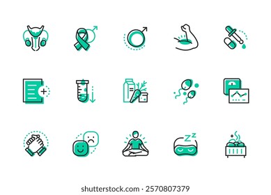 Male health care and medicine - set of line design style icons