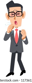Male healthcare worker wearing a suit worse cough cold wear glasses
