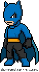 Male Hero Fighter Character 8 Bit Pixel Art For Game Isolated