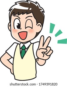 
Male high school student doing a peace sign