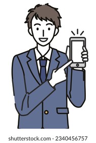 Male high school student showing a smartphone