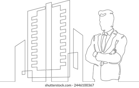 Male high technology engineer. Information technology administrator at work. Server data management. One continuous line . Line art. Minimal single line.White background. One line drawing.