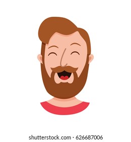 Male hipster cartoon character icon. Flat style emotion young beard men avatar. Colorful vector illustration of isolated guy face with expression: smiling, happy.