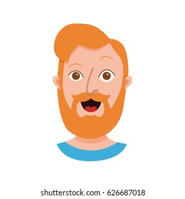 Male hipster cartoon character icon. Flat style emotion young beard men avatar. Colorful vector illustration of isolated guy face with expression: surprised, happy.