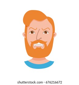 Male hipster cartoon character icon. Flat style emotion young beard man avatar. Colorful vector illustration of isolated guy face with expression: angry.