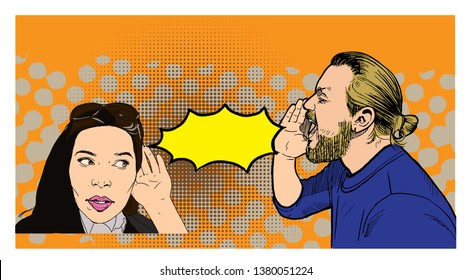 male hipster shouting pop art retro illustration vector