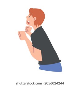 Male Holding Fists as Social Media Follower and Subscriber Showing Adoration Vector Illustration