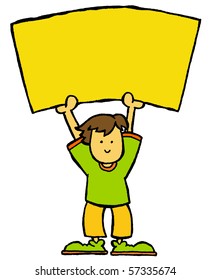 male holding signboard